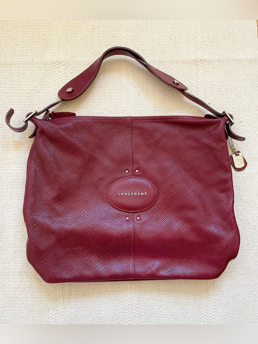 Longchamp Women’s Red Quadri Leather Hobo Bag Saffiano Leather